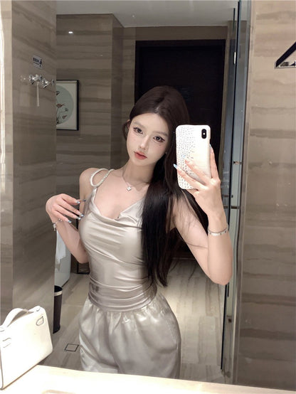 NA+ 香檳珠寶蘯領修身背心 修身休閒褲