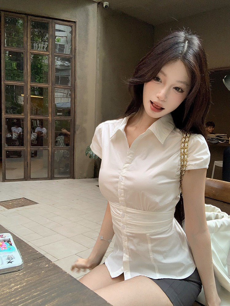 NA+ 氣質韓女打攬收腰設計襯衫