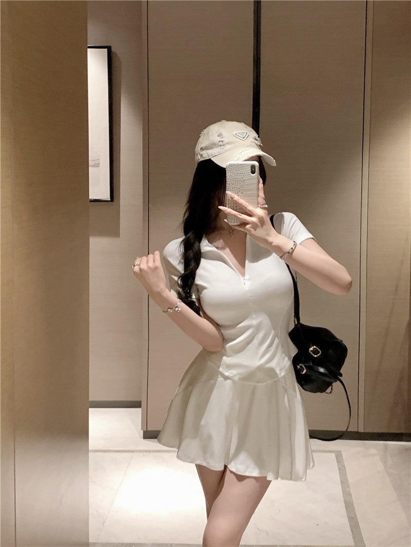 Na+ 運動clean fitting 休閒簡約polo領半身裙套裝 白