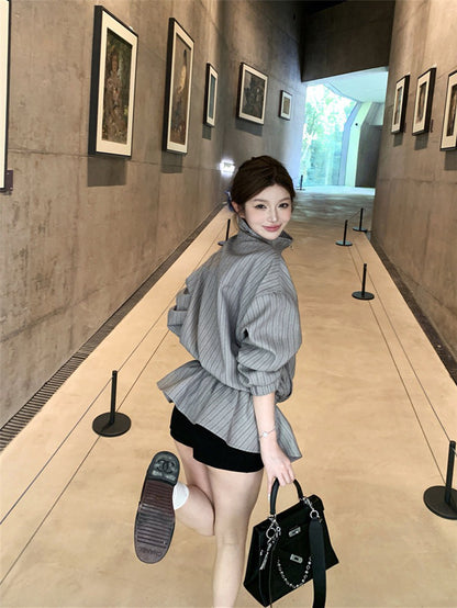 NA+ 英倫留學復古抽繩夾克外套 條紋