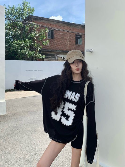 NA+ blokecore慵懶字母撞色球衣 黑