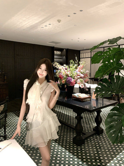 NA+ 南洋千金雪紡飄逸荷葉上衣 不規則半身裙 杏