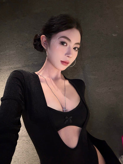 NA+ 跟上風潮內衣外穿2件式蕾絲連體衣 紅/黑