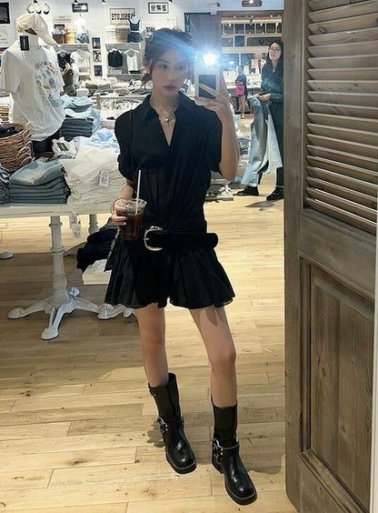 NA+ ROW率性通勤工裝襯衫裙 黑