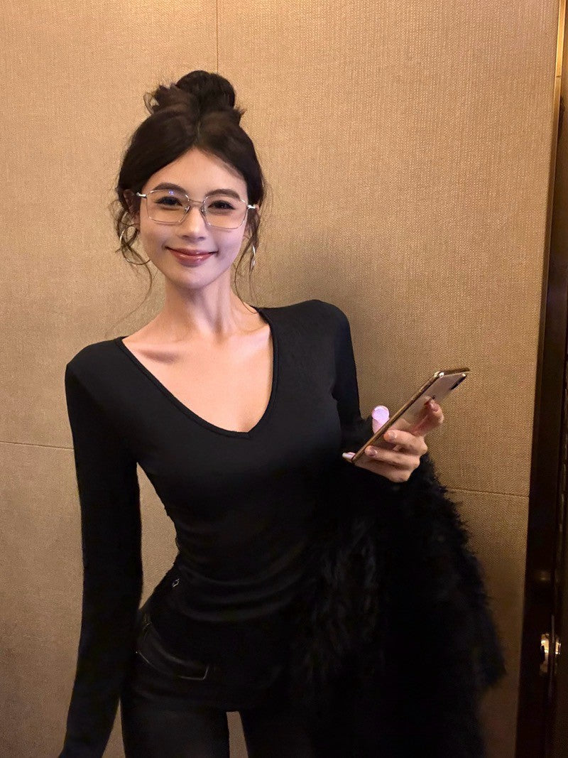 Na+ 性感美背蕾絲棉設計感上衣 黑