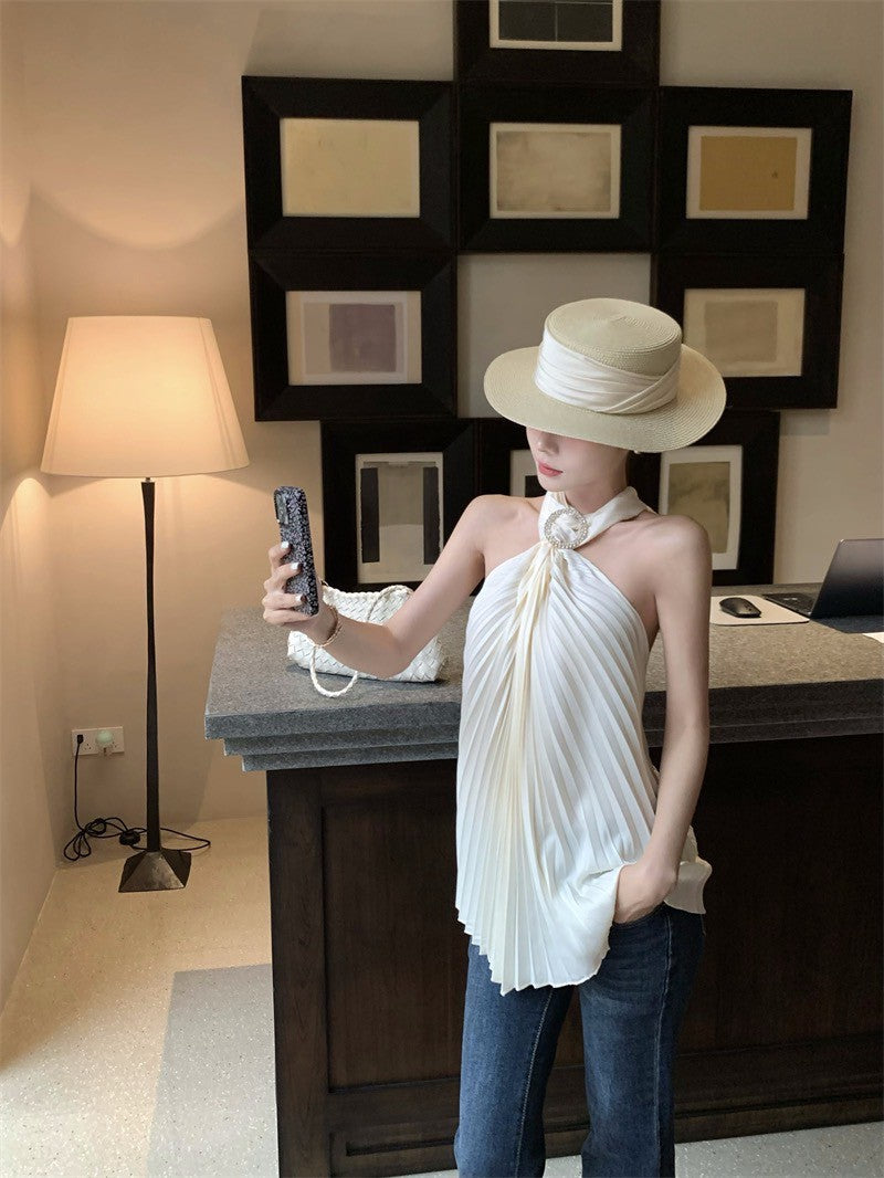 NA+ 頸肩星河壓褶設計掛脖上衣