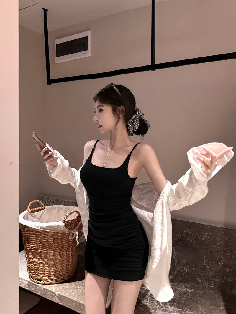 NA+ 辣妹愛穿帶Bra彈力伸縮連身裙 粉/灰/黑