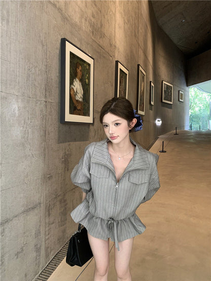 NA+ 英倫留學復古抽繩夾克外套 條紋