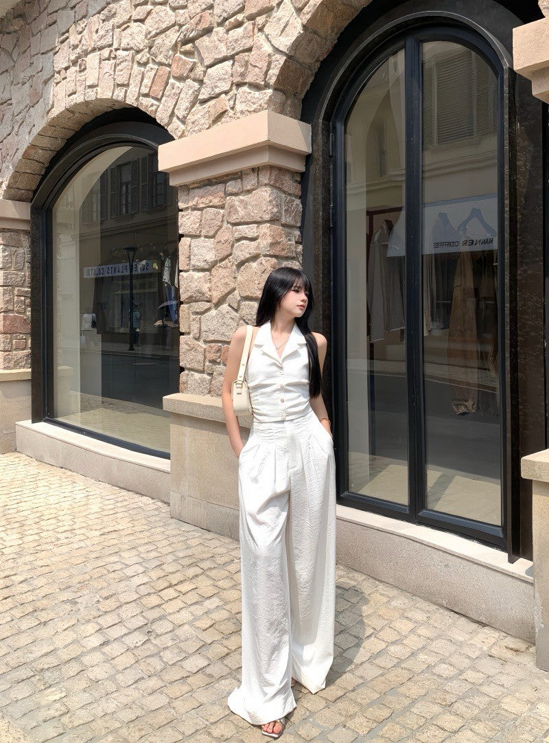 Na+ 時髦老錢 俐落剪裁V領馬甲 高腰直筒褲