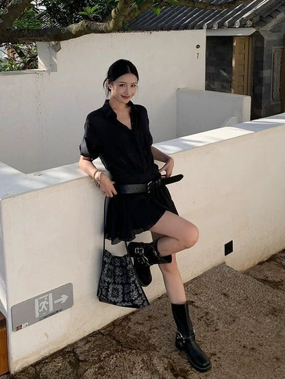 NA+ ROW率性通勤工裝襯衫裙 黑