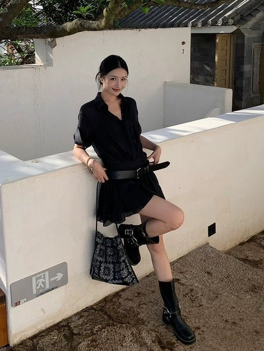 NA+ ROW率性通勤工裝襯衫裙 黑