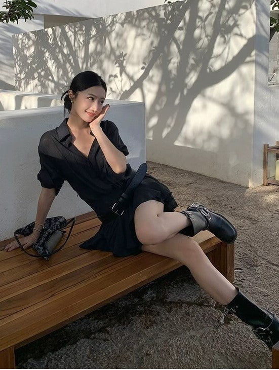 NA+ ROW率性通勤工裝襯衫裙 黑