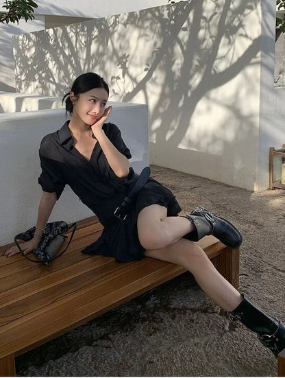 NA+ ROW率性通勤工裝襯衫裙 黑