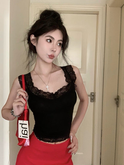 NA+ 復古甜美蕾絲打底背心 粉/白/黑