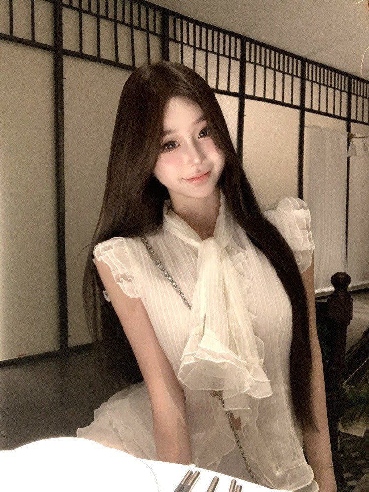 NA+ 南洋千金雪紡飄逸荷葉上衣 不規則半身裙 杏