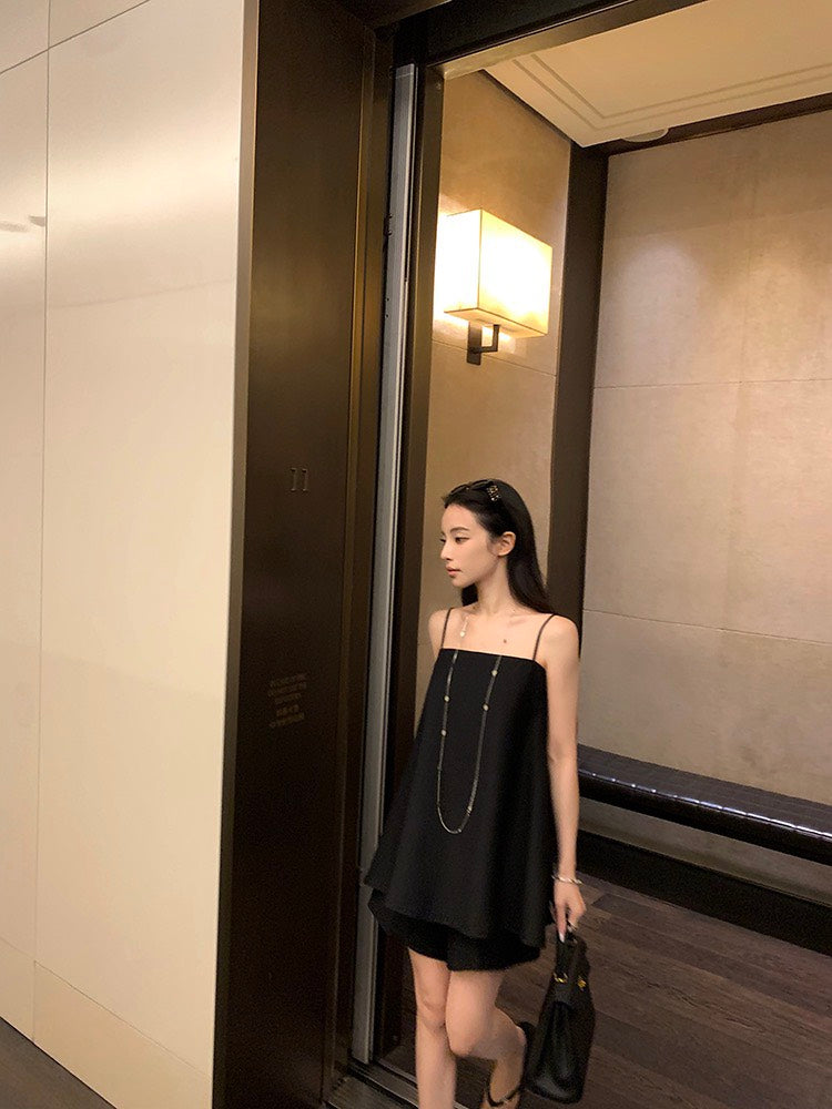 NA+ Cleanfit千金 抹胸長款吊帶 同色系短褲 黑