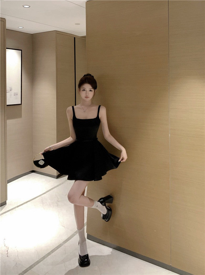 NA+ 小芭蕾 高級名媛氣質方領洋裝 黑色