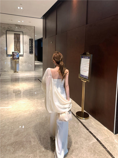 NA+ 米蘭假日 高雅抹胸側飄帶休閒褲套裝 白色