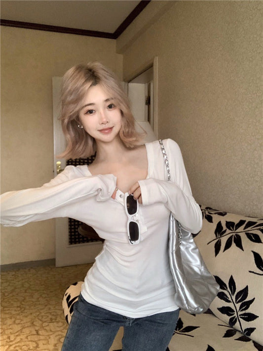 Na+ 登機私服休閒鈕扣圓領上衣 白/黑