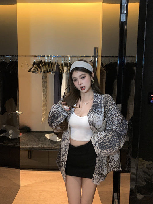 NA+ 韓星復古豹紋仿舊寬鬆襯衫