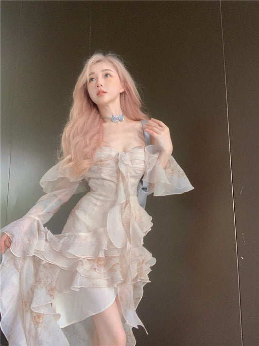 NA+ 荷葉精靈🧚‍♀️法式不規則飄帶連身裙