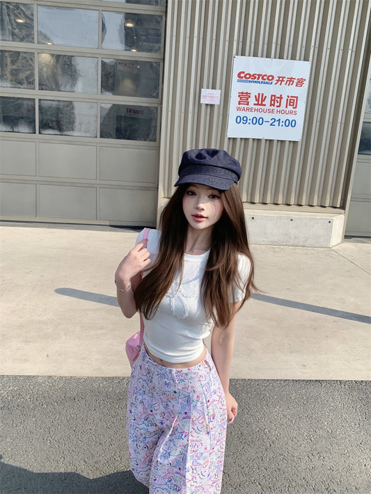 NA+ 浪漫天使 蕾絲蝴蝶繡正肩上衣 白