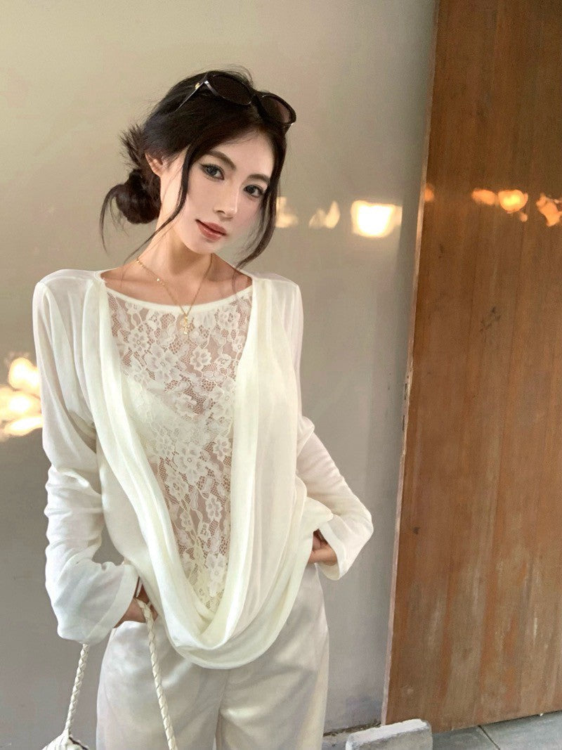 NA+ 大愛兩面穿 性感蕾絲拼面蘯感上衣 白/黑