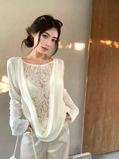 NA+ 大愛兩面穿 性感蕾絲拼面蘯感上衣 白/黑