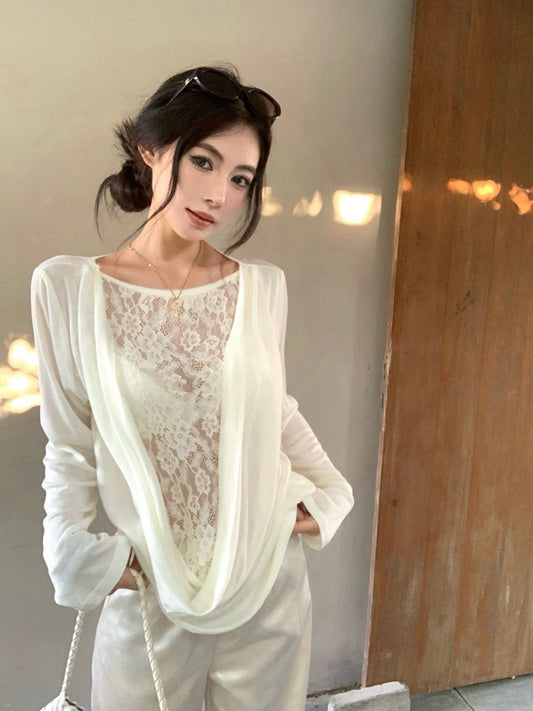 NA+ 大愛兩面穿 性感蕾絲拼面蘯感上衣 白/黑