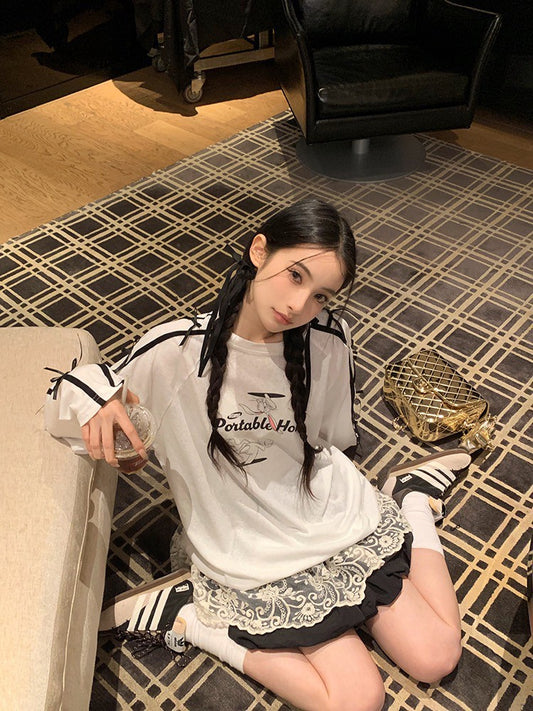 NA+ 韓妞甜心 蝴蝶結字母長袖上衣