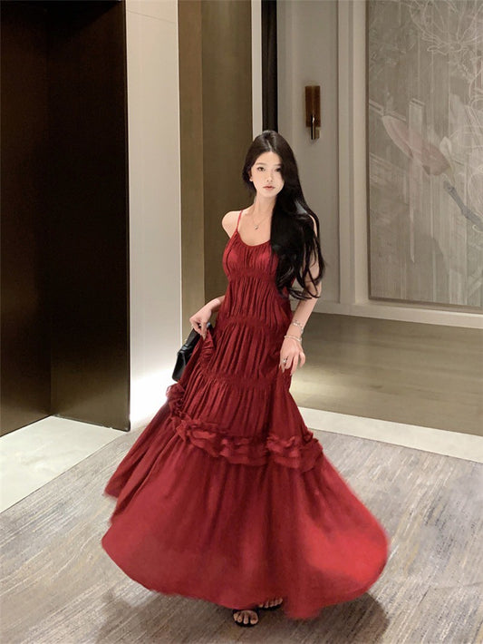 Na+ 大嶺山茶 古典茶系木耳邊蛋糕裙 紅