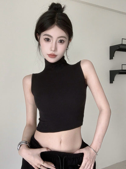 NA+ 美背特輯高領露臍綁帶背心 黑/卡其