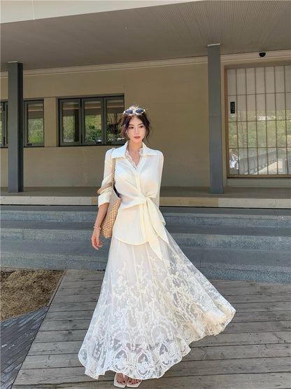 NA+ 韓女氣質蕾絲襯衫/重工蕾絲半身裙