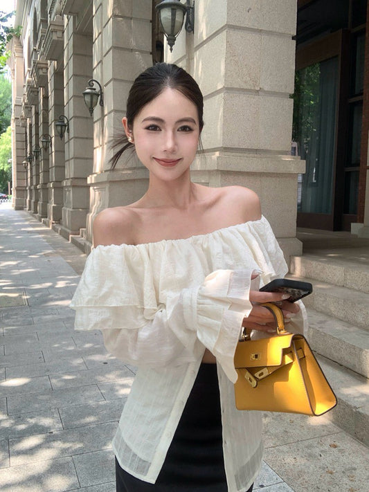 NA+ 法國展荷葉一字領天絲棉襯衫