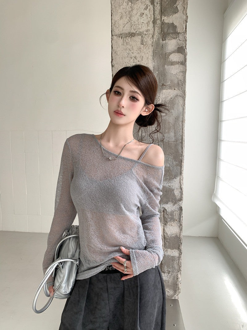 NA+ 活力美妞夏季防曬歐根紗罩衫2件組 灰/綠/黑