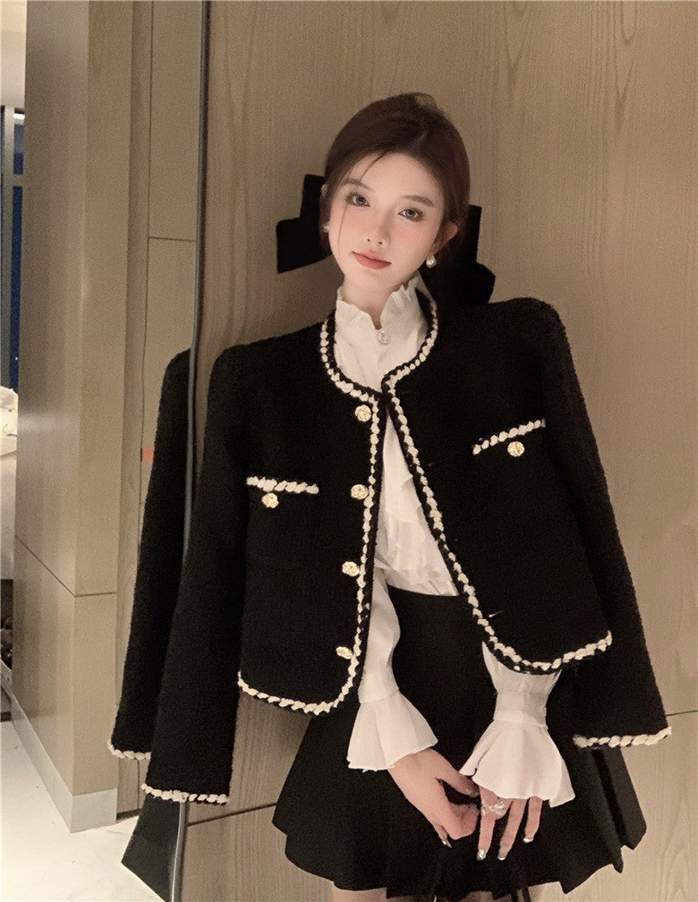 NA+ vintage復古小香粗呢墊肩外套