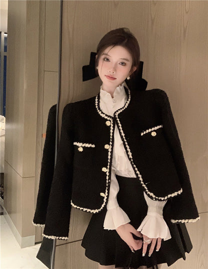 NA+ vintage復古小香粗呢墊肩外套