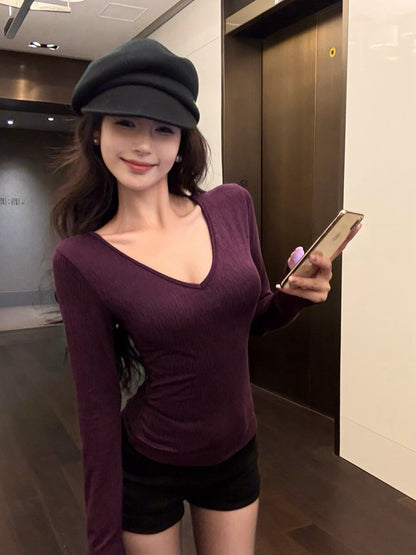 Na+ 性感美背蕾絲棉設計感上衣 紫