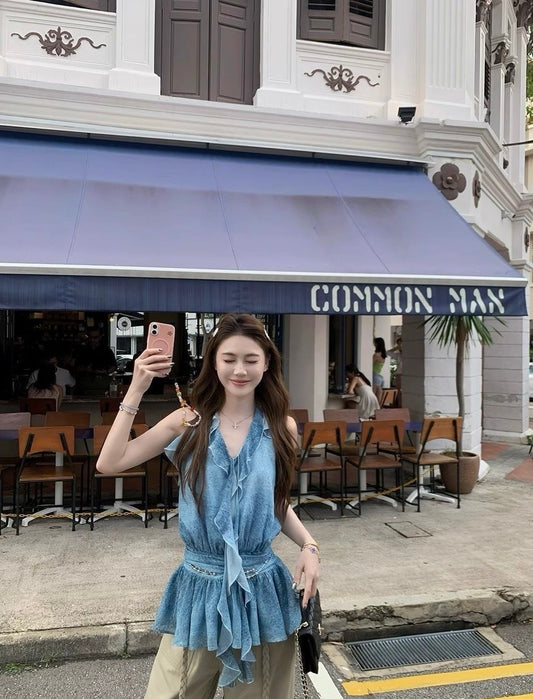 NA+ 海鹽夢境兩穿木耳邊收腰上衣