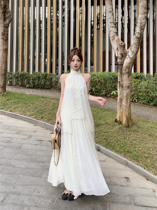 NA+ 富養千金 花朵飄感背心/米杏半身裙