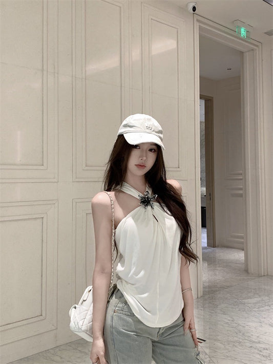 NA+ 法式扭結掛脖休閒背心 白/黑