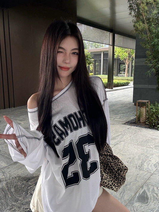 NA+ blokecore慵懶字母撞色球衣 白