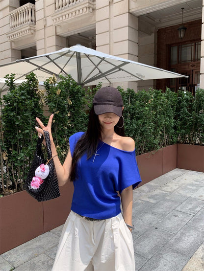 NA+ 克萊因藍慵懶針織兩穿上衣