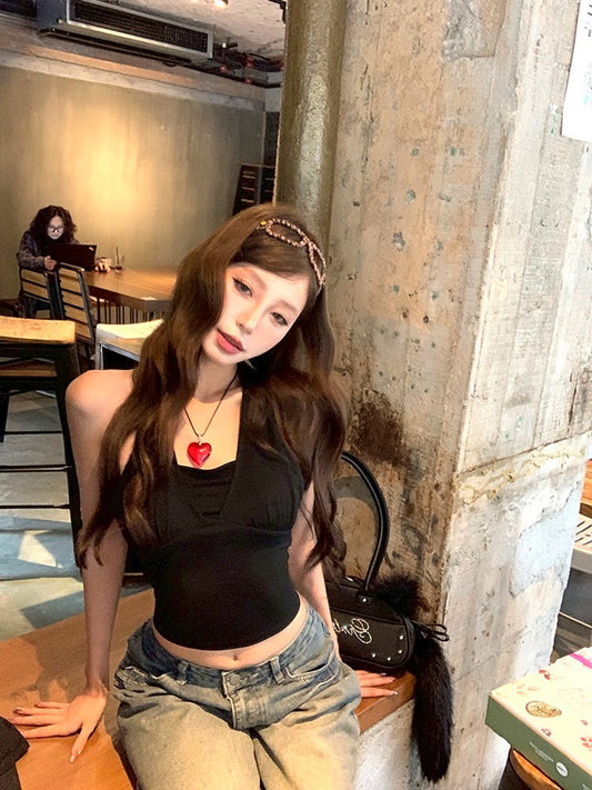 ''Na+''本期大辣款 美背縷空綁帶背心 黑