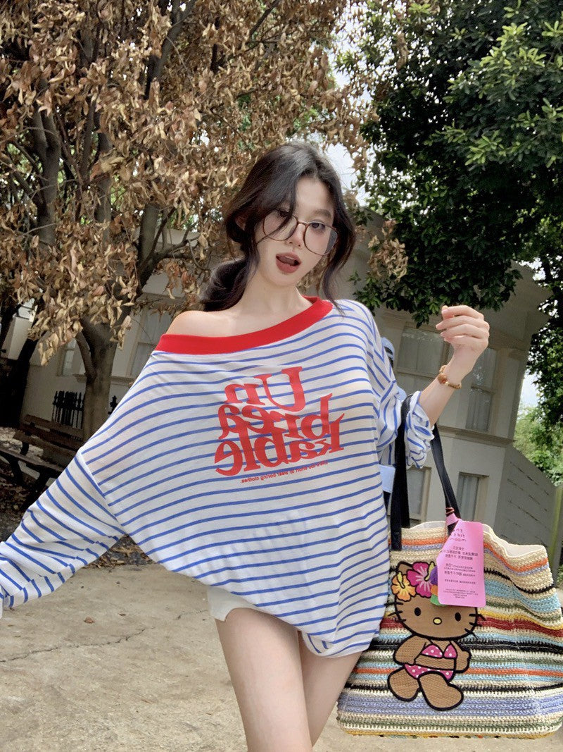 NA+ Young海軍配色慵懶寬鬆上衣