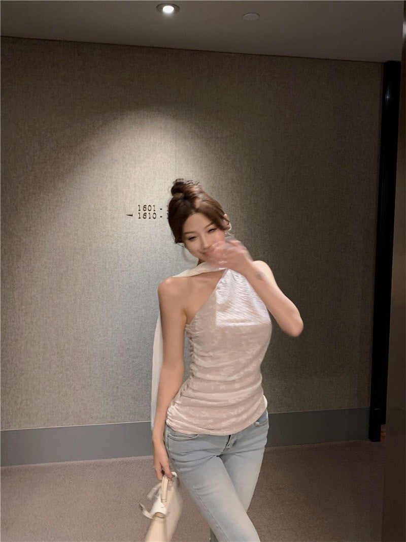 NA+ 偷心契約蕾絲飄帶上衣 杏白/黑