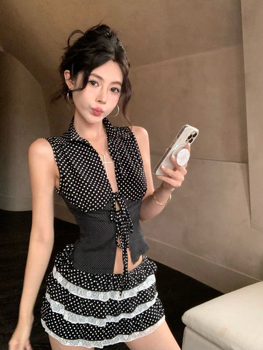 NA+ 西西里千禧辣妹 波點收腰馬甲蛋糕裙套裝