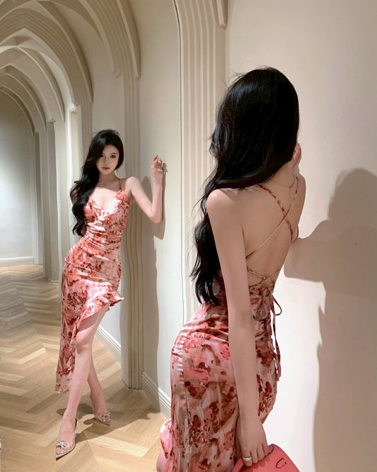 NA+ 絕頂性感印花不規則荷葉連身裙