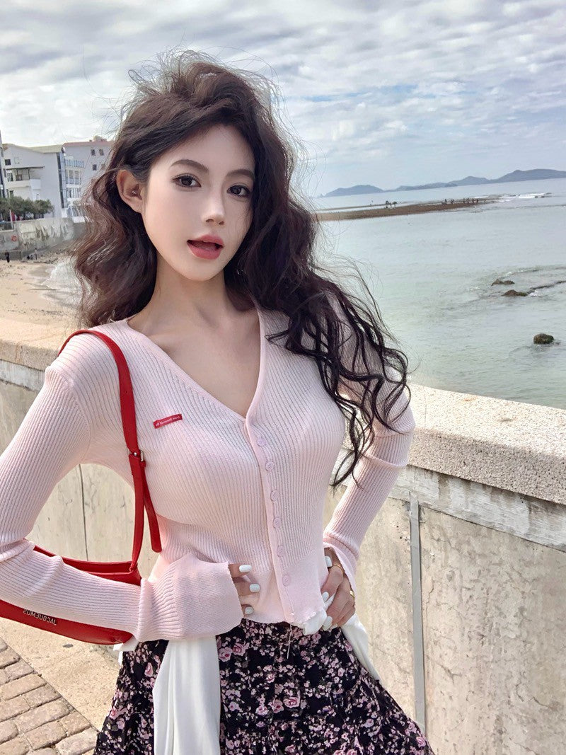 NA+ 陽光海灘排扣針織上衣 碎花半身裙