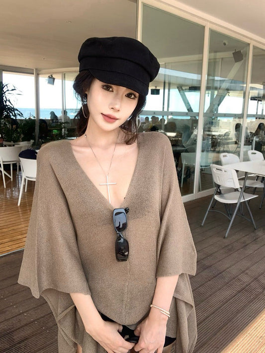 NA+ 老錢慵懶鬆弛感蝙蝠袖針織罩衣